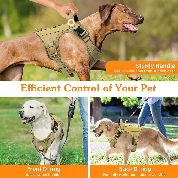 VavoPaw Heavy Duty Tactical Dog Harness for Small Dogs, No Pull Adjustable | Pet Harness Reflective Service Training Easy Control Pet Vest Military K9 Working Dog Harnesses（Army Yellow, S） - Image 5