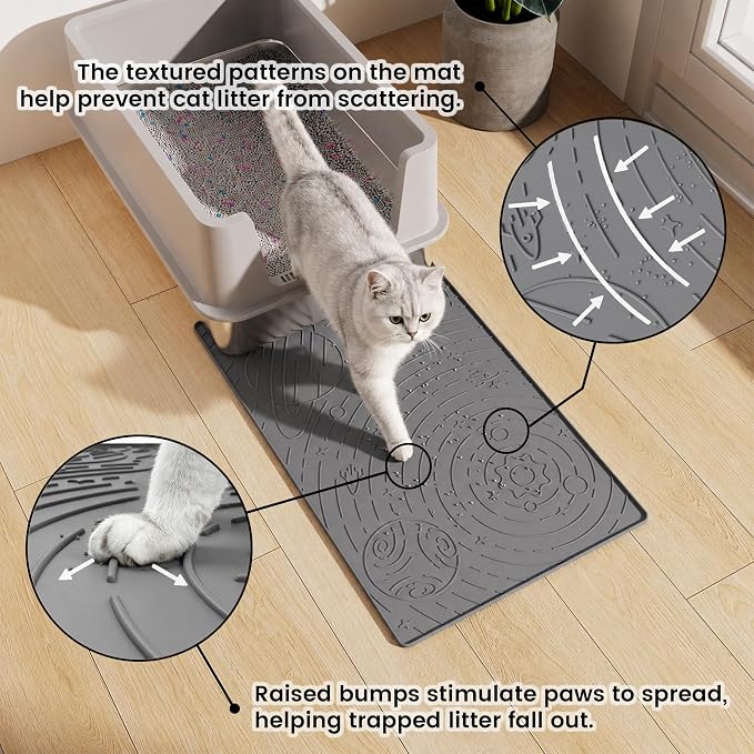 Cat Litter Mat Small 18.9x11.8in, Dark Grey Silicone Rubber Scatter Control Kitty Litter Box Trapping Mat, Waterproof Easy to Clean, Odorless Pet Supplies, Indoor Cat Essentials - Image 3