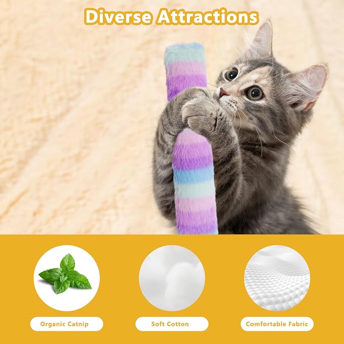 3 Pack Catnip Toys,Soft and Durable Cat Pillows Toys, Funny cat Toy | Crinkle Sound Catnip Toys, Cat toys for indoor cats, Indoor Interactive toy, cat kicker toy (Rainbow Set) - Image 3
