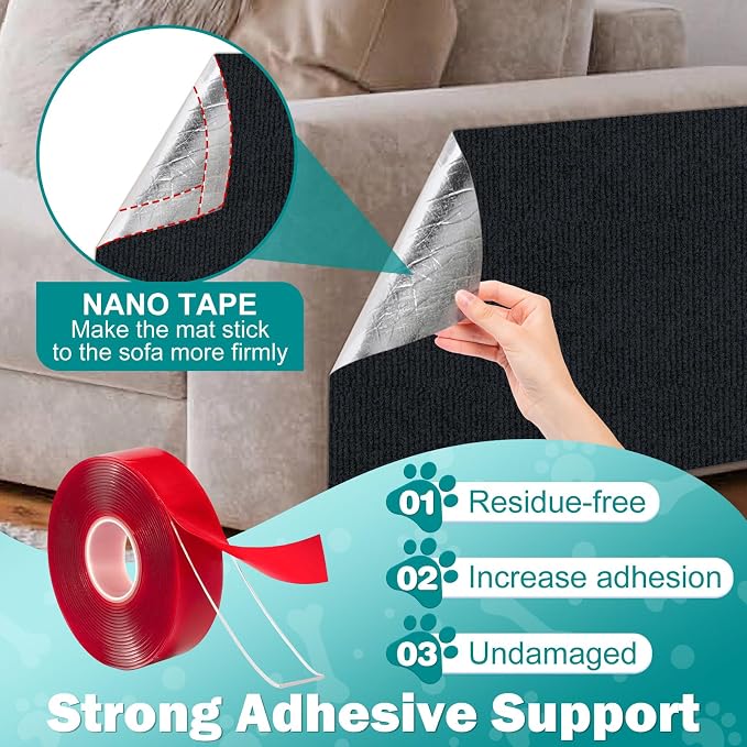 ENONCI 23.6x15.8 Cat Scratcher Mat, Self-Adhesive Cat Scratch Furniture Protector - Image 6