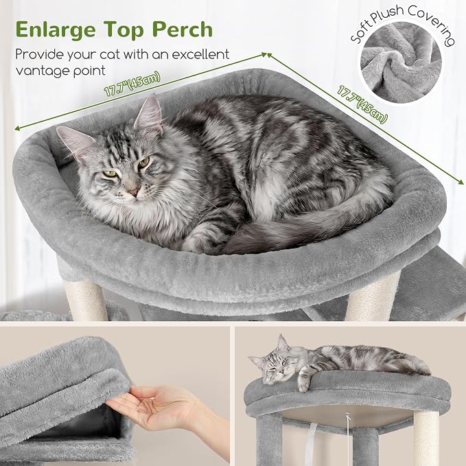 Globlazer S74G 74in Tall Cat Tree for Indoor Cats Large Adult, Dark Grey | Sturdy Heavy Duty Cat Tree Tower for Multiple Cats with 7 Scratching Posts, 2 Spacious Condos, 2 Hanging Baskets - Image 4
