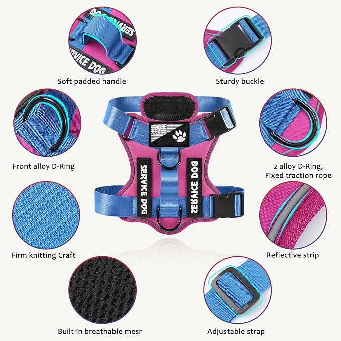 Service Dog Harness, Reflective Dog Vest Harness with 5 PCS Patches, Adjustable Soft Oxford Pet Harness, Inner Layer Mesh, Easy to Control for Small Medium Large Dogs - Image 2