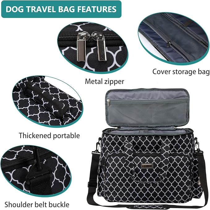 BAGLHER Dog Travel Bag, Pet Travel Bag (ALL Pet Travel Supplies), With 2 Pet Food Containers and 2 Collapsible Silicone Bowls; Essential Kits for Pet Travel DLblack - Image 4