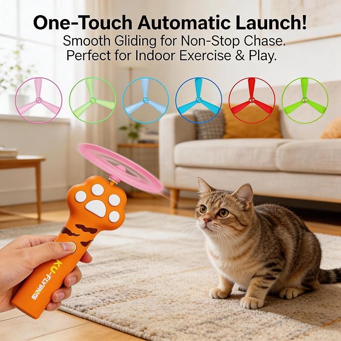 Cat Toy Disc Launcher,Rechargeable Interactive Cat Fetch Toy with 10 Discs | Cat Toys for Indoor Cats,Flying Cat Enrichment Toys for Adult Kittens Dog Playing,Hunting Tracking Toys for Outdoor Indoor - Image 7