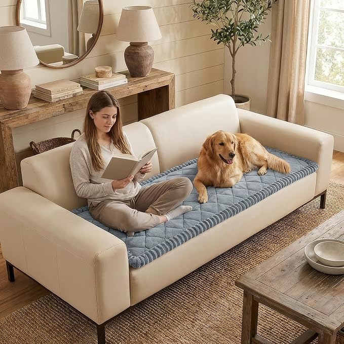 Smiry Non Slip Couch Cover for Dogs, Fuzzy Plush Pet Sofa Protector | Washable Furniture Cover for Large Dogs & Cats, Scratch & Dirt Resistant, For 3 Cushion Couch, Grey, 35.4"x88" - Image 3