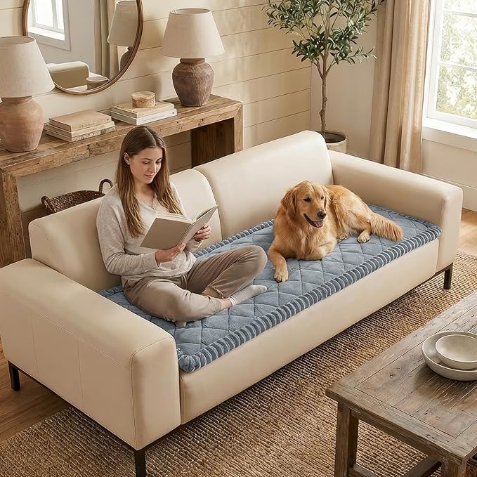 Smiry Non Slip Couch Cover for Dogs, Fuzzy Plush Pet Sofa Protector | Washable Furniture Cover for Large Dogs & Cats, Scratch & Dirt Resistant, For 3 Cushion Couch, Grey, 35.4"x82.7" - Image 3