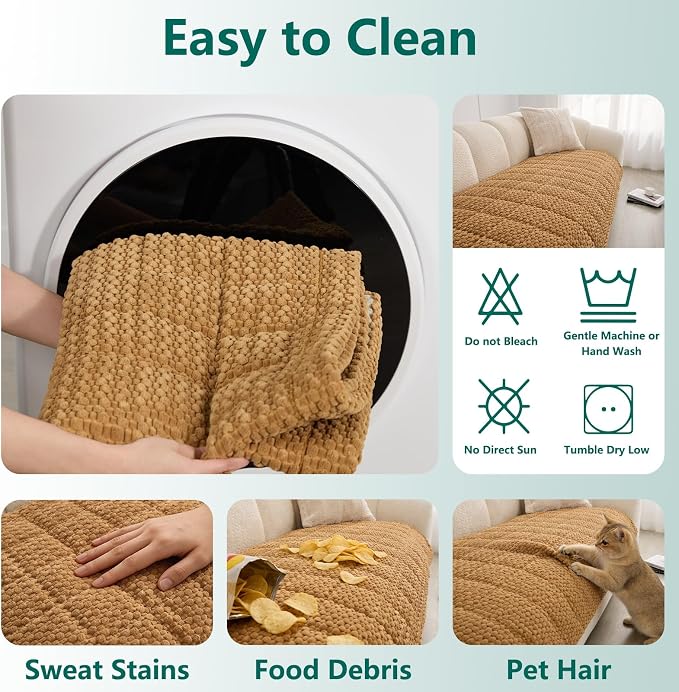 Waterproof Sofa Covers for Pets, Non Slip Fuzzy Couch Cover, Dog Furniture Bed Protector, Soft Plush Sofa Slipcover (Brown, 29"x83") - Image 7