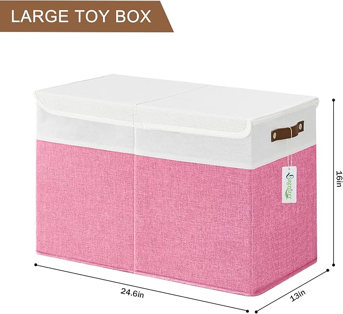 Bagnizer Large Toy Storage Box with Lids, Collapsible Sturdy Baby Storage Organizer Chest Bin Basket for Kids, Boys, Girls, Playroom, Nursery, Bedroom, Closet 25"x13"x16" (Pink and White) - Image 9