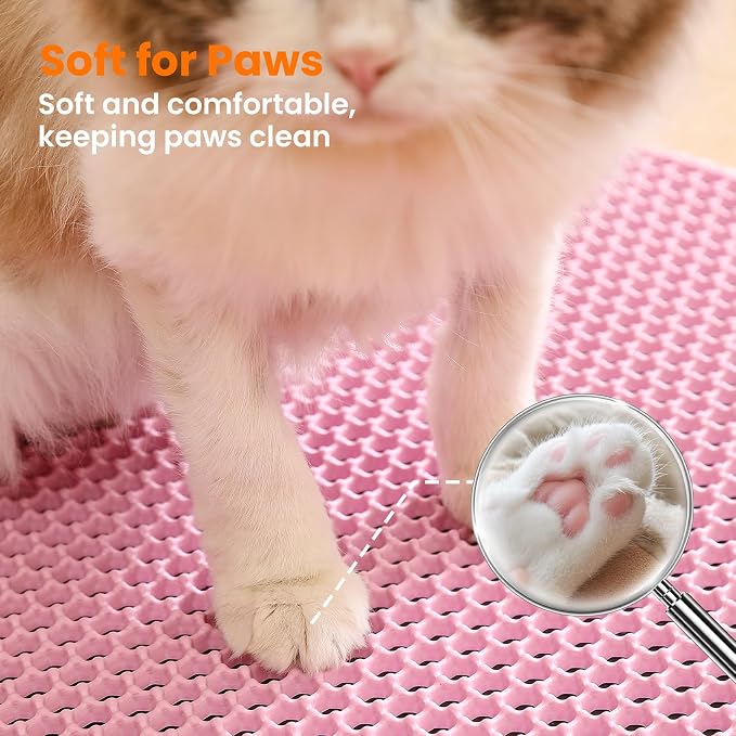 Extra Large Cat Litter Mat XXL, Double Layer Honeycomb, Pink | 46x26”, Reduces Litter Tracking, Easy to Clean, Waterproof, Non-Slip, Soft on Paws, Scratch Resistant, XXL - Image 7