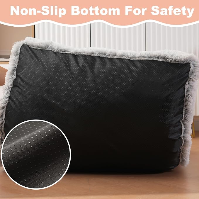 Bedfolks Plush Dog Crate Bed, Washable Cover, Faux Fur Dog Kennel Pad - 35"x23", Grey - Image 6