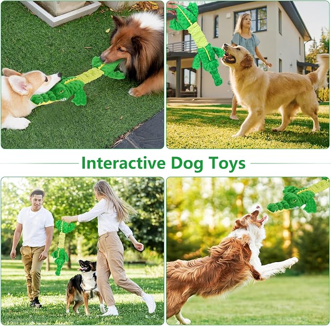 Letsmeet Large Squeaky Alligator Dog Toys, Interactive Puppy Toys with Crinkle Paper, Pull Tug of War Dog Toy, Plush Dog Chew Toys for Small, Medium, Large Breed - Image 6