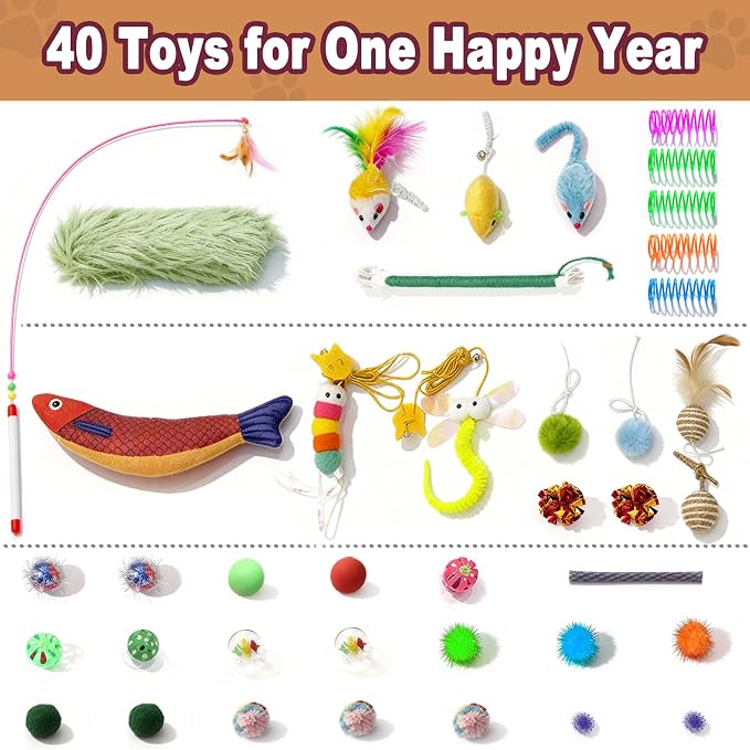 41 Pcs Interactive Cat Toys for Indoor Cats, Kitten Toys with Soft Pillow, Catnip Toys, Chew Rope, Feather Wand, Springs and Balls for Indoor Kittens - Image 5