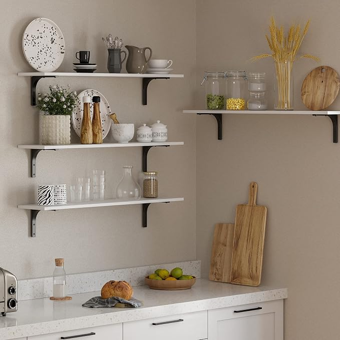 Long Wall Shelves, 39.4Inch Wooden Wall Mounted Shelves, Set of 2 | Large Floating Book Shelf, Metal Bracket, Easy Assembly, Max Load 33lbs, Wall Storage Ledges, Bedroom/Bathroom/Kitchen, White - Image 6
