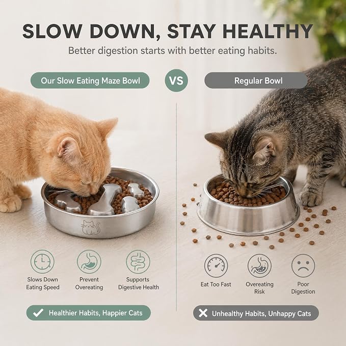 Stainless Steel 2‑in‑1 Double‑Sided Slow Feeder Bowl | 2 Cups Capacity, Non‑Slip Dish for Fast Eaters, Anti‑Gulping Pet Bowl for Small Medium Dogs & Cats, Dishwasher Safe - Image 7
