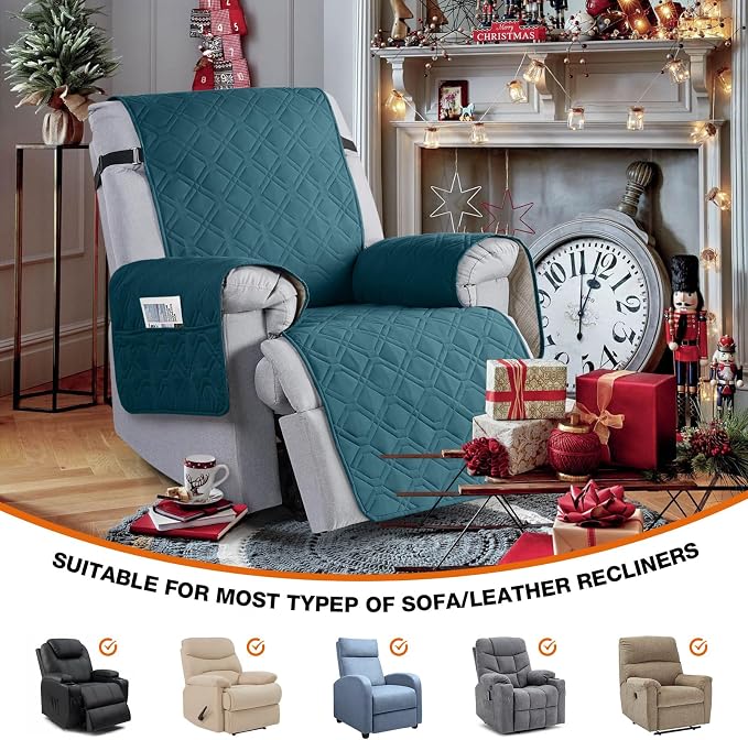 VANSOFY 100% Waterproof Recliner Chair Covers, Recliner Cover Non-Slip Dog Chair Cover Furniture Protector Washable Slipcover with Pocket, Elastic Straps for Pets, Dogs(Peacock Blue, 30") | Non-Slip, Slipcover with Pocket, Furniture Protector, Elastic ... - Image 8