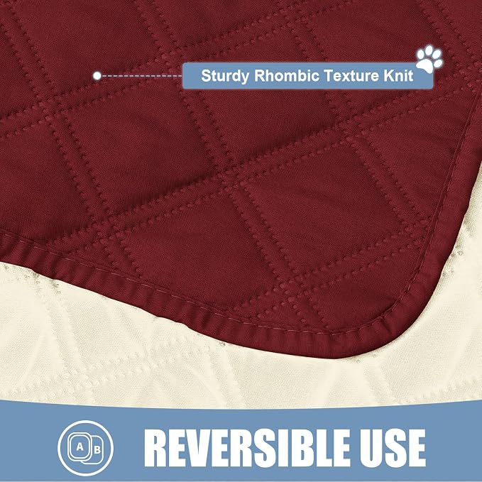 Smiry Waterproof Reversible Pet Couch Covers for Dogs | Pet Friendly, Soft Fabric, Washable Sofa Furniture Protector for Dogs Cat Kids, Checkered (52"x82", Wine Red/Beige) - Image 4