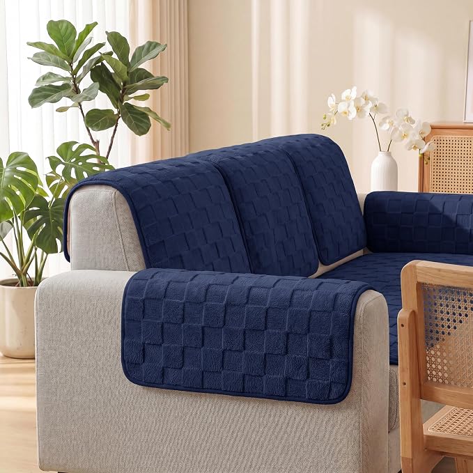 Foxdecor Couch Arm Covers for Sofa Arm Chair Covers Set of 2 | Sofa Arm Covers Cat Scratch Resistant Couch Protectors, Washable Armrest Cover Furniture Arm Covers, Blue 18x28 in - Image 2
