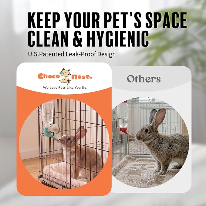 Choco Nose Patented No-Drip Water Bottle/Feeder for Puppies/Toy-Small Breed Dogs/Rabbits/Cats/Chinchillas and Other Small Pets and Animals - for Cages or Crates 10.2 oz. Nozzle 13mm, Aqua (C528) - Image 2