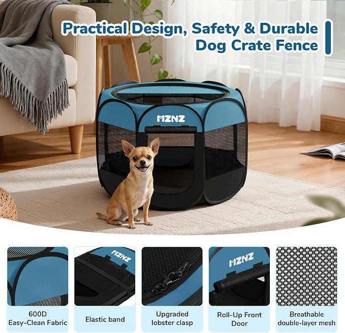 Dog Cat Small Animal Puppy Playpen Crate, Small, Blue Black | Portable Pop Up Pet Cage Enclosure Tent Kennel Indoor Outdoor with Carrying Case, No Assembly, Camping Use - Image 7