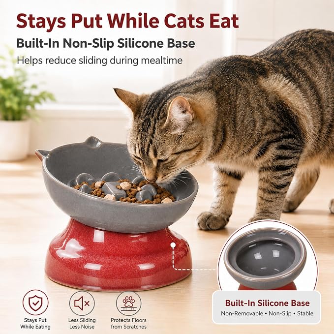 Ceramic Slow Feeder Cat Bowl, 15-Degree Tilted Non-Slip | Food-Grade Ceramic For Indoor Cats, 5.3 In Shallow Bowl, Whisker-Friendly, Dry And Wet Food, Dishwasher Safe - Image 7