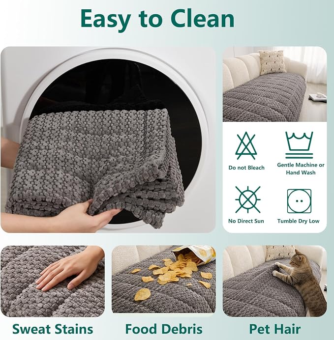 Waterproof Sofa Covers for Pets, Non Slip Fuzzy Couch Cover, Dog Furniture Bed Protector, Soft Plush Sofa Slipcover (Dark Grey, 29"x59") - Image 7