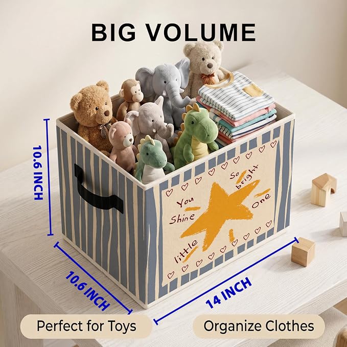 Positive Affirmations Storage Bins Box with Handles, Inspirational Collapsible Storage Basket, Stars Foldable Basket for Organizing Playroom Nursery Toys Books Clothes - Image 3