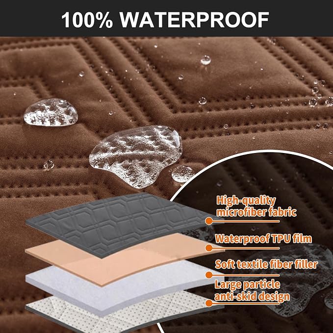 Genina Waterproof Loveseat Recliner Cover Non-Slip, Sofa Cover for Reclining Couch 2 Seat, Washable Couch Cover Loveseat Furniture Protector Cover for Pets Dogs Kids (Brown, Recliner Loveseat) - Image 6