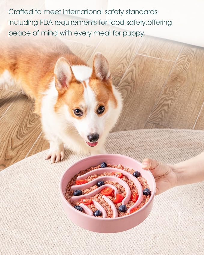 vancasso Slow Feeder Dog Bowl, 1.5 Cup Ceramic Slow Feeding Food Dish for Small and Medium Breed, Puzzle Dog Food Bowl for Fast Eater, Pink - Image 6