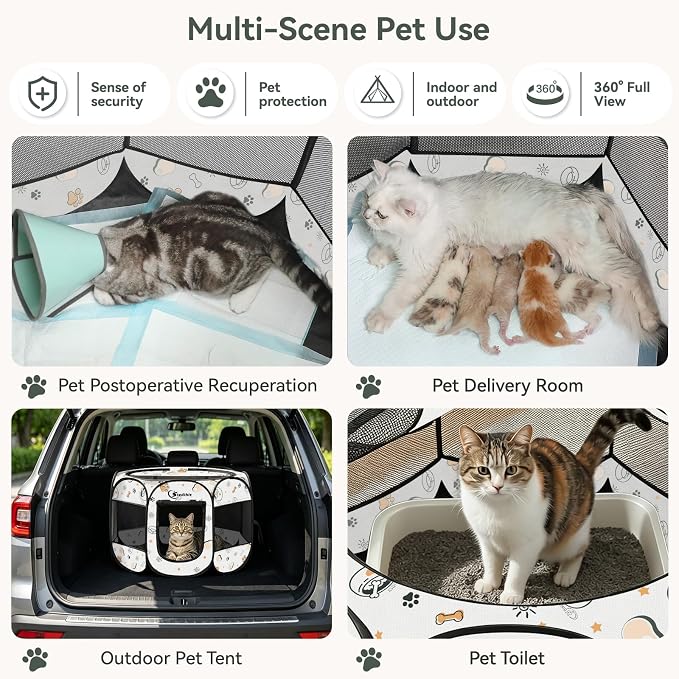 Siedihit Dog Cat Playpen, Puppy Pet Playpen Indoor for Small Dog Crate Tent | Cage Outdoor, Portable Pop Up Dogs Enclosure Kennel with Carrying Case for Dogs/Cats/Rabbits (Cute, Small) - Image 4