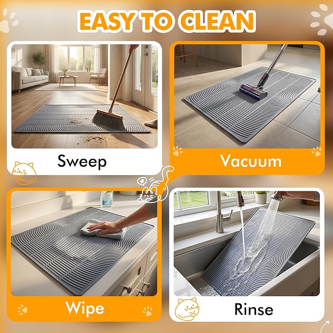 Extra Large Cat Litter Mat 47" x 35" Silicone Litter Trapping Mat for Scatter Control, Catcher for Kitty Litter, Non-Slip Waterproof Floor Protector, Easy to Clean, Gray - Image 6
