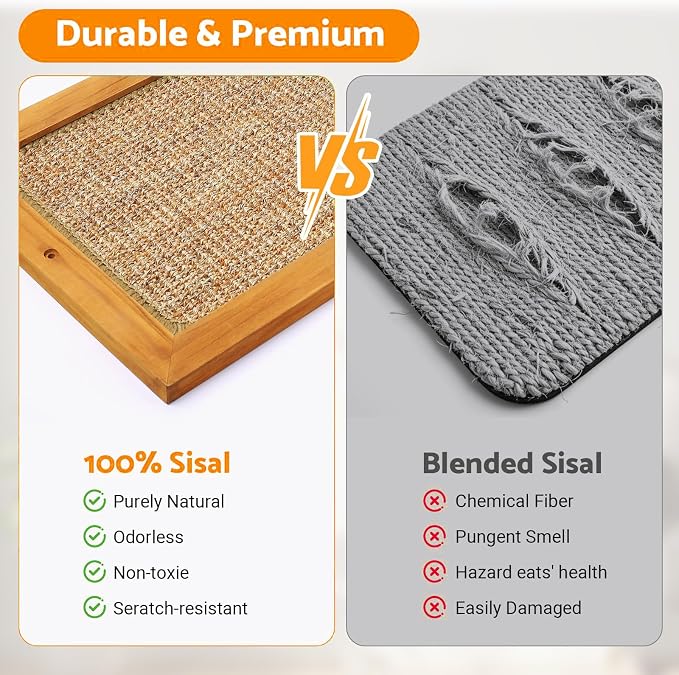 Cat Scratching Post, Natural Wooden Sisal Cat Scratch Pad, Floor or Wall Mounted Vertical Cat Scratcher Mat for Indoor Cats Adults or Kittens, Scratching Board Cat Wall Furniture Protector - Image 6