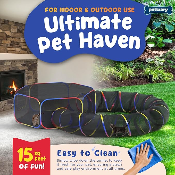 Outdoor Cat Enclosure - Portable Catio Playground for Cat Run, Kitty and Small Animals - Tent & Tunnels for Outside and Indoor Play - Image 4