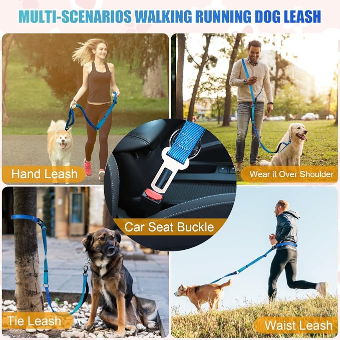 Heavy Duty Hands Free Dog Leash, 5-7 FT Reflective Adjustable Waist Dog Leash Belt with Padded Handles, Shock Absorbing Bungee and Car Seat Belt for Large Medium Dogs (Gradient Cobalt, XL) - Image 4