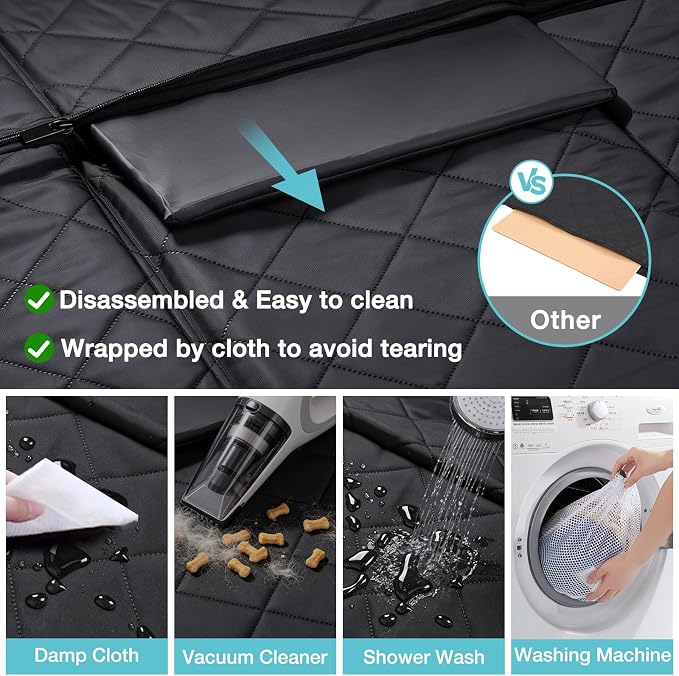 Waterproof Hard Bottom Car Seat Cover for Dogs with 2 Dog Seat Belts | Waterproof,Mesh Window,Zero Slide,Easy Removal & Storage,Heavy-Duty Oxford Fabric,Double-Stitched Seams - Image 8