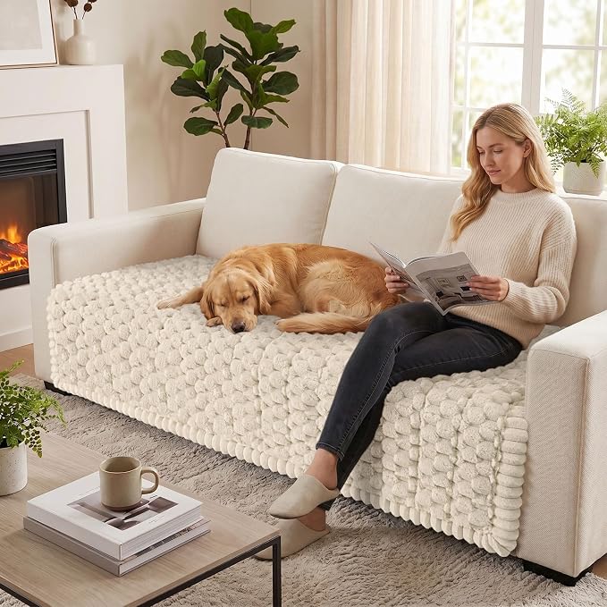 Smiry Non Slip Couch Covers for Dogs, Scratch Resistant Pet Sofa Protector | Machine Washable Soft Fuzzy Thick Furniture Cover for Sofa Loveseat Sectional Large Dogs, Apricot, 43" x 82.7" - Image 5