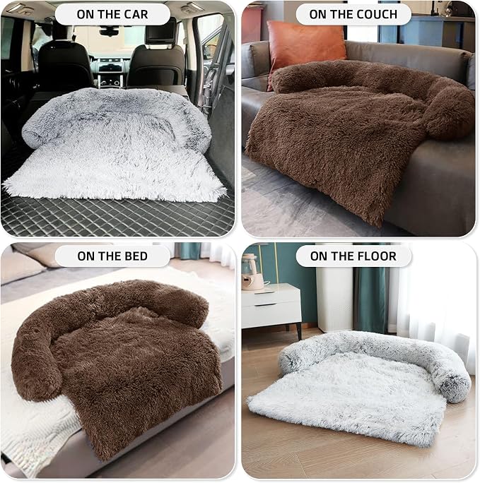 GGIB Calming Dog Bed Fluffy Plush Dog Mat for Furniture Protector with Removable Washable Cover for Large Medium Small Dogs and Cats (Large, Coffee) - Image 6