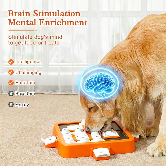 Aluckmao Dog Puzzle Toy Large - Adjustable Levels Food Treat Feeder Game | Beginner to Advanced Difficulty, Brain Stimulation Mental Enrichment, Interactive Feeding, for All Breeds, Orange - Image 5