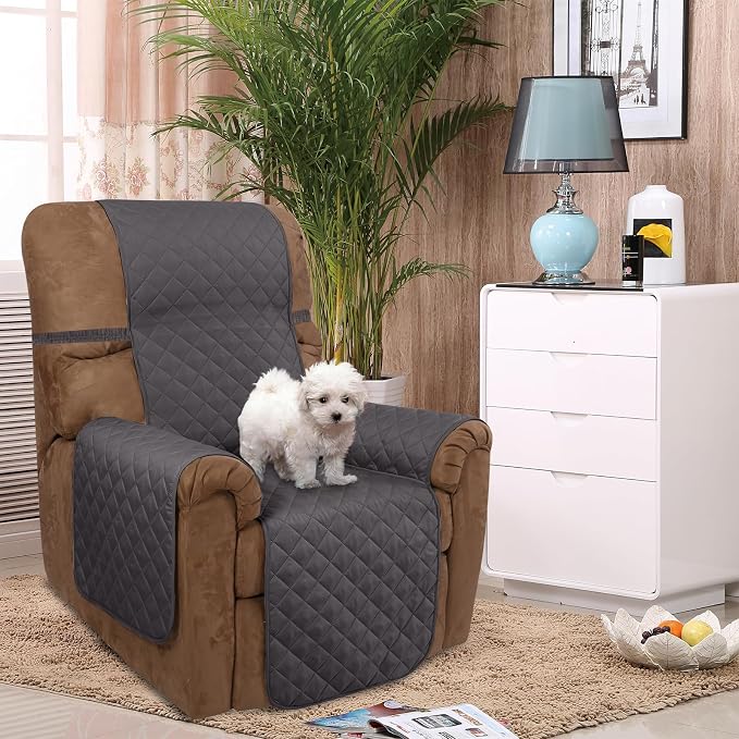 U-NICE HOME Reversible 23''Recliner Small Chair Cover, Dark Grey/Light Grey | Recliner Cover for dogs Washable, Pet Friendly, Elastic Straps, Water Repellent, Diamond Quilted - Image 2
