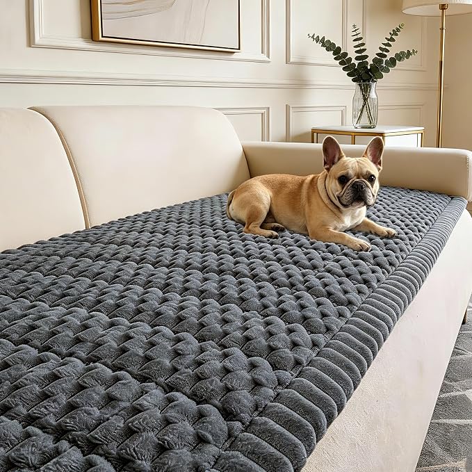 Couch Cover for Dogs Washable, Non Slip Soft Cozy Grey | Pet Friendly, Fuzzy Durable Plush Thick Slipcovers for 3 Cushion Sofa Cover Protector Mat Bed Furniture Couches 27.6"x70.9" by CoSofSLIP
