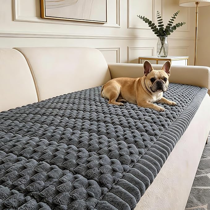 Couch Cover for Dogs Washable, Non Slip Soft Cozy Grey | Pet Friendly, Fuzzy Durable Plush Thick Slipcovers for 3 Cushion Sofa Cover Protector Mat Bed Furniture Couches 27.6"x59.06" by CoSofSLIP