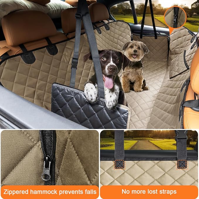 URPOWER Dog Car Seat Cover for Back Seat, Waterproof Hammock for Car & SUV | 600D Oxford, Side Flaps with Zippers, Scratch Resistant, Non-Slip, Easy Install, Machine Washable, Dog Seat Belt Included - Image 2