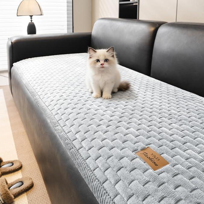 Couch Covers for Dogs Washable, Velvet Dog Couch Cover Protector, Fuzzy Plush Pet Sofa Cover for 3-4 Cushion Couch, Sofa Covers for Pets(1PC,Light Grey,27.6"x94.5",3-4 Seater Sofa Pad Cover) - Image 2
