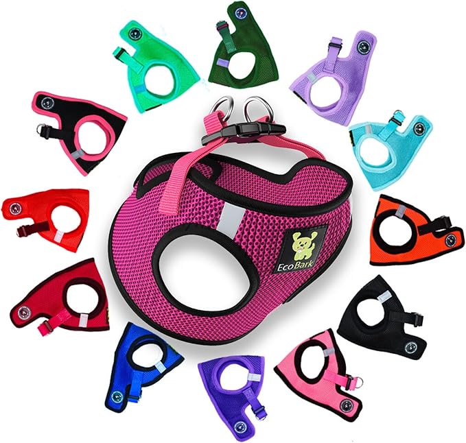 EcoBark Teacup Dog Harness -Luxury Soft Step in Harnesses for Puppy & Tiny Dogs. Reflective Mini Mesh Body Halter Vest (Fuchsia Pink, XXS) by EcoBark