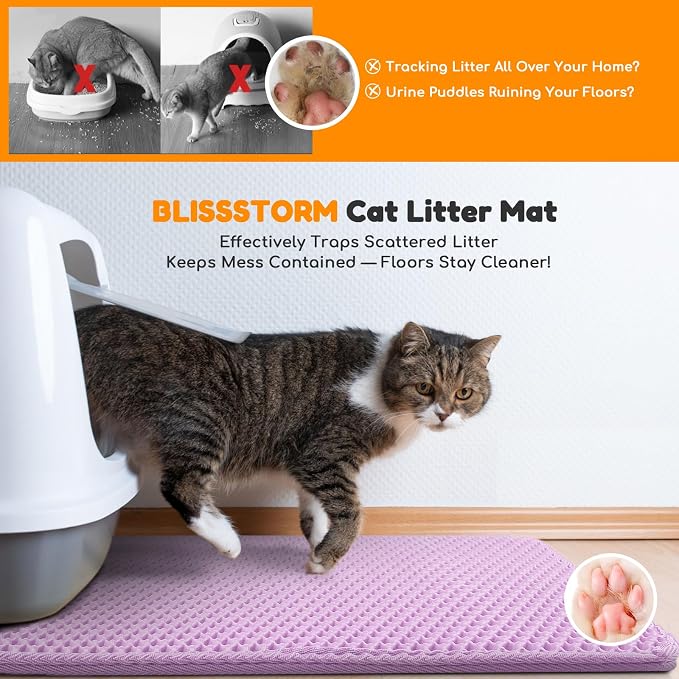 Cat Litter Mat 35"x24",Double Layer EVA Litterbox Mat Purple | Extra Large Honeycomb, Waterproof & non-slip, Odor-free, easy clean, washable durable floor protector,scatter control - Image 7