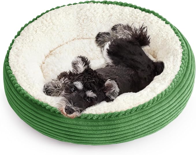 Love's cabin Round Donut Cat and Dog Cushion Bed, 24in Pet Bed for Small or Medium Dogs, Anti-Slip & Water-Resistant Bottom, Soft Durable Fabric Pet Beds, Washable Calming Cat Bed Light Green by Lovescabin