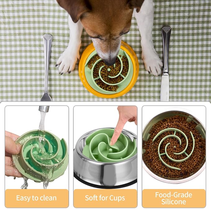 Slow Feeder Dog Bowls Insert, Bestalk Soft Silicone Slow Eating Feeder Insert with Suction Cups for Small, Medium and Large Dogs, Fit into Basic and Elevated Dog Bowls, Green - Image 3