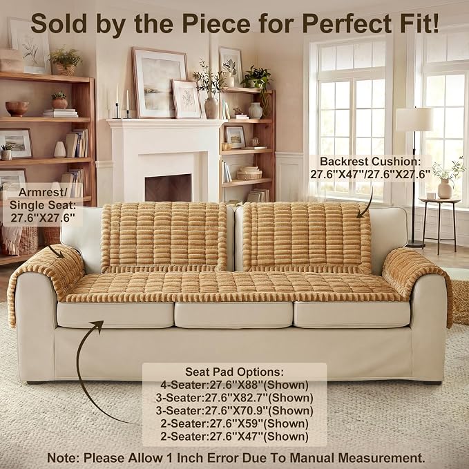 decorUhome Couch Cover for Dogs, Non Slip Fuzzy Thick Pet Sofa Protector | Pet Friendly, Machine Washable, Fits 3-Cushion Sofa, Protects Against Pet Hair & Daily Messes, Camel, 27.6" x 70.9" - Image 11