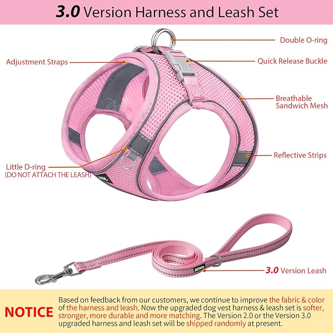 AIITLE Dog Harness and Leash Set, Step-in Puppy Pet Vest, Pure Pink XL | Breathable Mesh, Adjustable Fit, Reflective Design, Padded Leash Handle, for Small-Medium Dogs & Cats, Walking, Training - Image 7