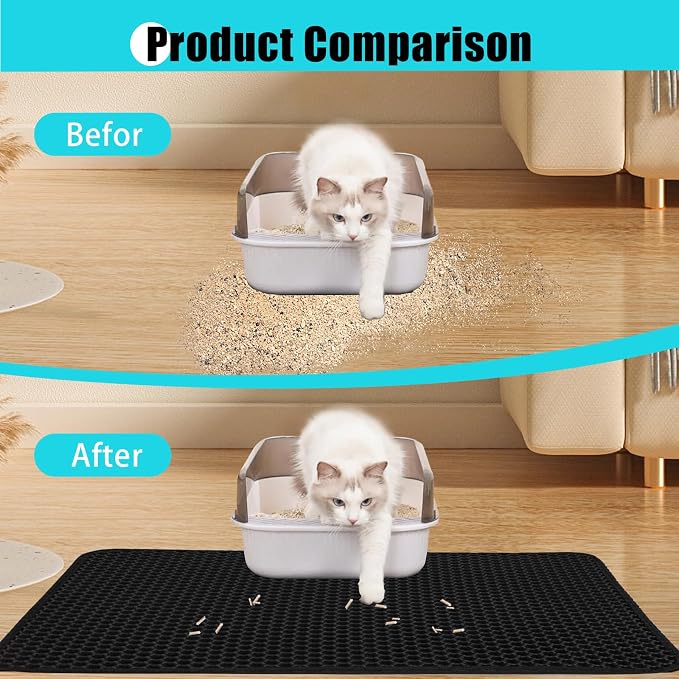 Cat Litter Mat, 23"x14.5", Black | Double Layer, Waterproof, Litterbox Mat - Image 7