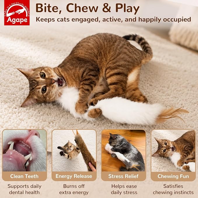 Agape Long Rabbit Fur Cat Toys, 3-Pack with Catnip & Silvervine Gall Fruit | 3-Pack Soft Furry Cat Toys for Indoor Cats and Kittens, Great for Biting, Chasing, Bunny Kicking and Self Play - Image 3
